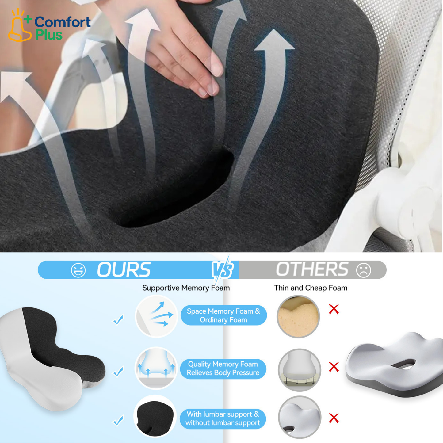 New ComfortPlus Memory Foam Seat Cushion