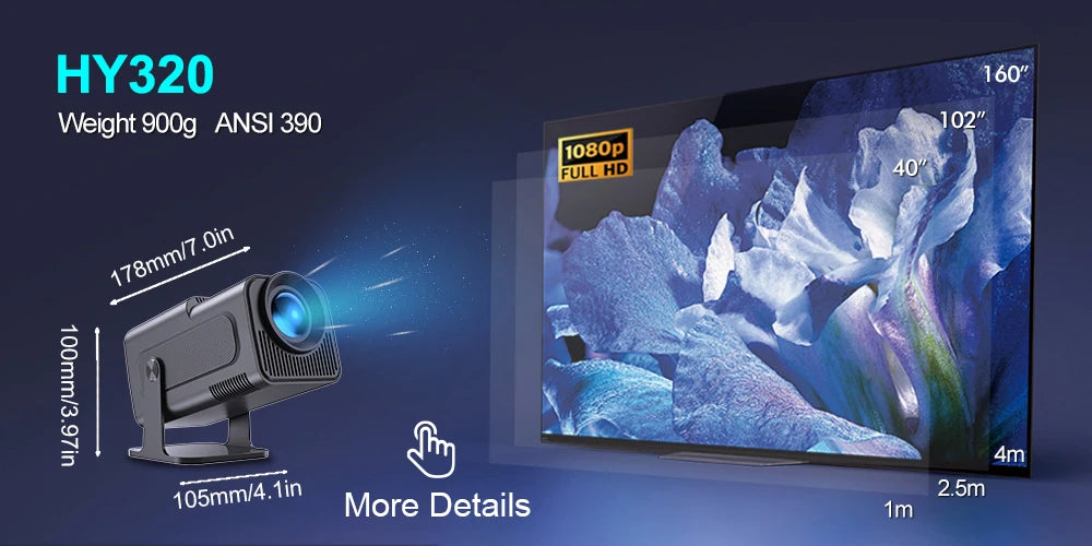 Velec HY320 Mini Projector Upgrade 4K Android 11 WiFi 6 BT 5.0 Allwinner H713 Home Outdoor Portable Projector HY320 MINI